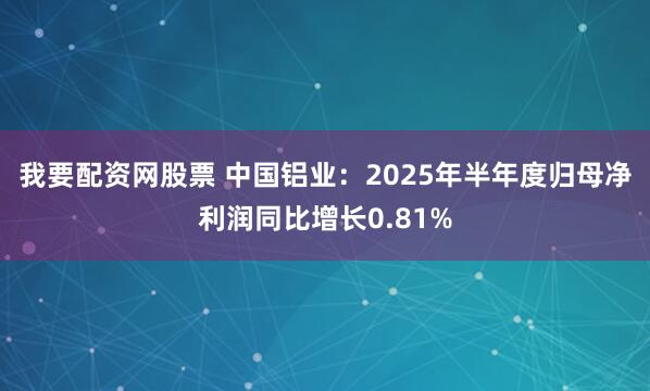 我要配资网股票 中国铝业：2025年半年度归母净利润同比增长0.81%
