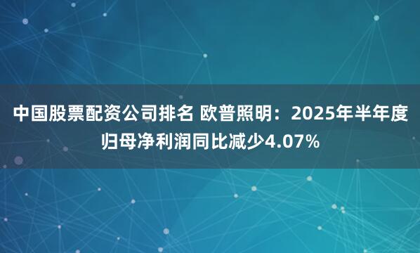 中国股票配资公司排名 欧普照明：2025年半年度归母净利润同比减少4.07%